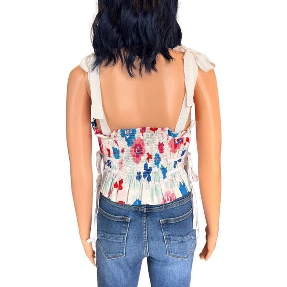 Peter Som Poppy Floral Smocked Tie Crop Top - Picture 7 of 8